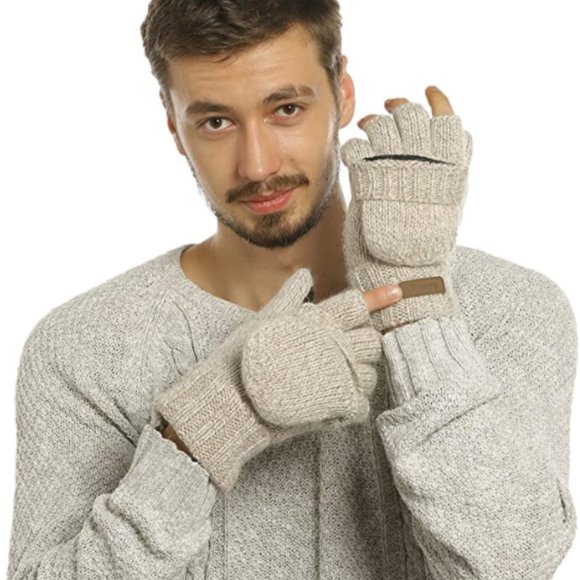 Unisex Winter Knitted Convertible Warm Fingerless Gloves Wool Mittens - Picture 5 of 14